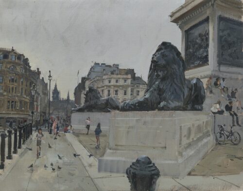 As London begins to Emerge, The Landseer Lions, Trafalgar Square