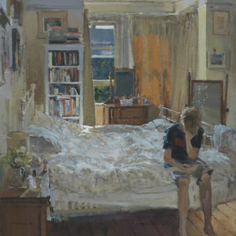 Morning, Ned Reading on our Bed, July 2021