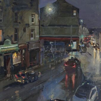 M.J.Heraghty, Pollockshaws Road, Strathbungo December Evening from the Tenement Window